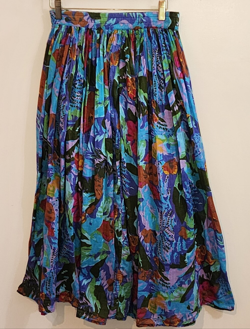 Vintage Broomstick Maxi Skirt Sz. Med *OVERSIZED Floral Tropical by Bravo India